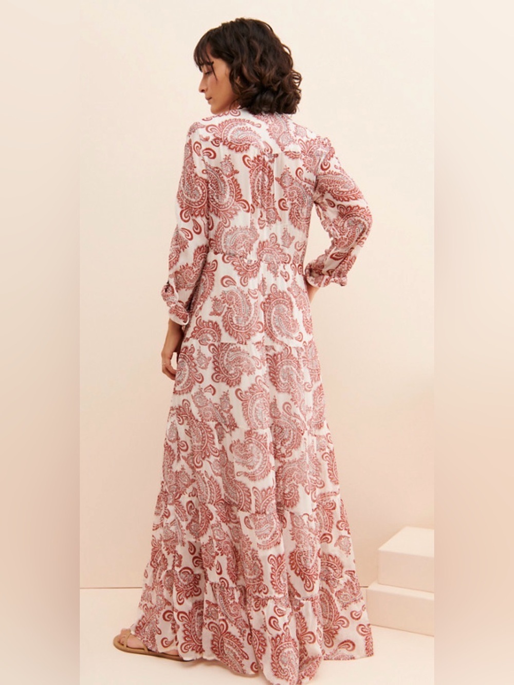 Anthropologie Allaire Embroidered Paisley Lace Bib Maxi Shirtdress Size M $228 - Picture 2 of 10